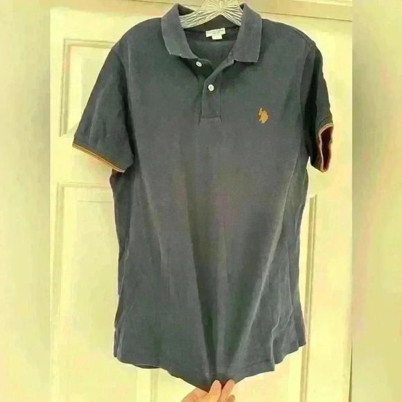 US Polo ASSN Navy Blue/ Orange Short Sleeve Polo Shirt Pony Cotton‎ Casual - Picture 3 of 8